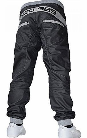 Mens Enzo EZ268 Grey Designer Cuffed Jogger Jean Coated Denim Waist 38 Leg 32`` (38R) EZ268- Dark Grey Denim