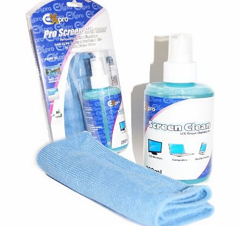 LCD TFT LED TV, Laptop, Plasma, iPad, Tablet SCREEN Pro Cleaning Fluid (200ml) Large - FREE Large Microfibre Cloth.