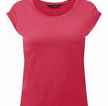 Dark Pink Roll Sleeve Plain T-Shirt 3162374