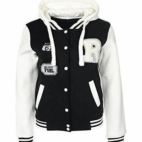 New Womens R-FOX 61 Baseball Tracksuit Jacket Hoodie Ladies Varsity Top Hoody (14, Black)