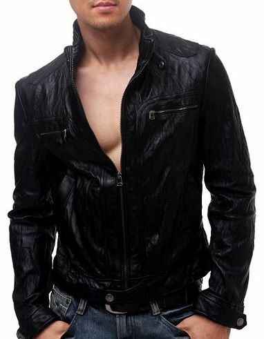 Mens Slim Fit Leather Jacket Sheepskin Genuine Vintage Style Rider (LJ107) L