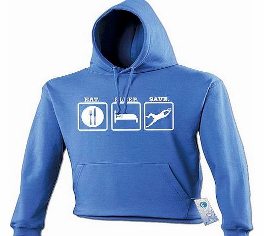 EAT SLEEP SAVE (M - ROYAL BLUE) NEW PREMIUM HOODIE - football ball kit boots soccer team Slogan Funny Novelty Vintage retro top clothes Unisex Mens Ladies Womens Girl Boy Sweatshirt Hoody Hoodies joke