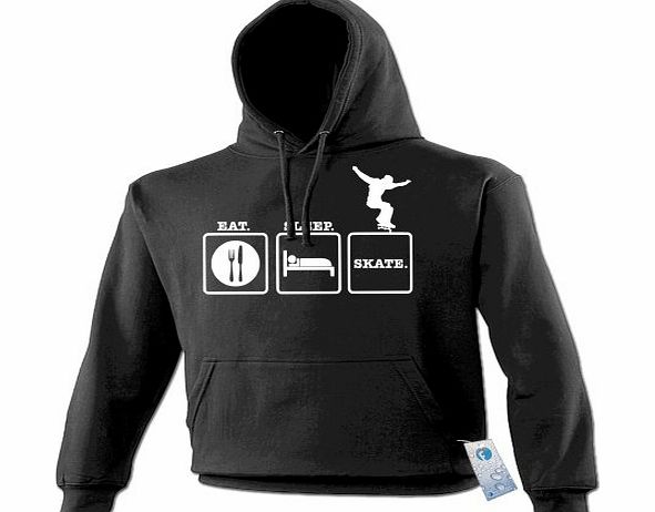 EAT SLEEP SKATE (L - BLACK) NEW PREMIUM HOODIE - skateboard street gear wheeles pads knee elbow helmet Slogan Funny Novelty Vintage retro top clothes Unisex Mens Ladies Womens Girl Boy Sweatshirt Hood