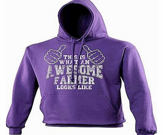 THIS IS WHAT AN AWESOME FARMER LOOKS LIKE (L - PURPLE) NEW PREMIUM HOODIE - slogan funny clothing joke novelty vintage retro top mens ladies girl boy sweatshirt men women hoody hoodies fashion urban c