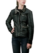 Women` Black Multi-pocket Sheepskin Jacket