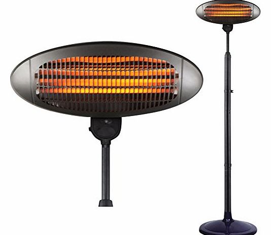 Garden Outdoor Quartz 2KW Electric Patio Heater Steel Adjustable Free Standing BBQ Black New