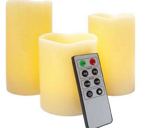 Mooncandles - 3 Real Wax Flameless Candles with Timer and Remote Control