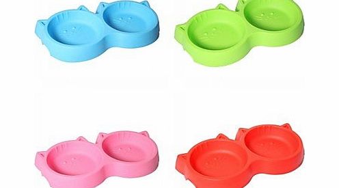 Generic Cartoon Cat-shaped Double Dog Cat Bowl Pet Supplies Tableware Food Bowl Skid , Green