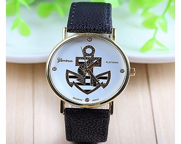 Ryanwayland Styles New Arrival Hot Selling Women Rose Gold Geneva Brand Platinum Anchor Alloy Ladies Dress Watch Lover Gift Quartz Wristwatches (black)