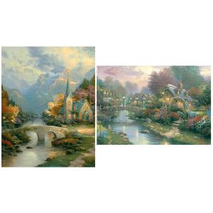 s Thomas Kinkade 2 x 500 Piece Jigsaw Puzzles Lamplight Bridge And Mountain Chapel