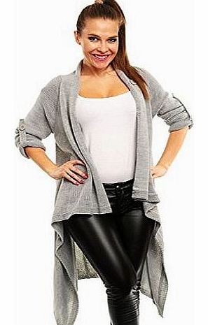 Ladies Warm Knitted Coat Long Wrap Cardigan 277, Light Grey