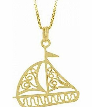 Vermeil (24k Gold over Sterling Silver) Sea Ocean Filigree Toy Sail Boat Pendant