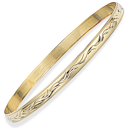 9ct Yellow Gold Round Diamond Cut Slave Bangle