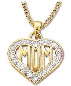 Plated Silver Cubic Zirconia Mum Heart Pendant