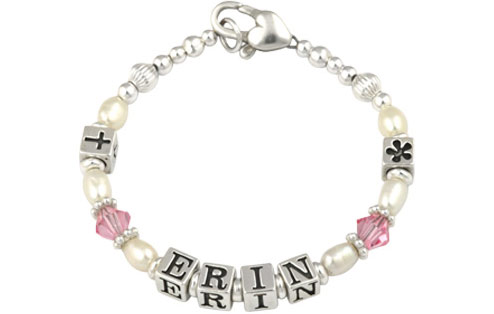 Babys Sterling Silver Name Bracelet - Pink