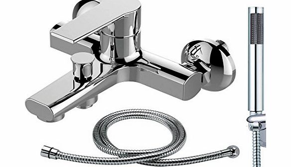 Grand Taps Wall Mounted Bath Bathroom Shower Mixer, Chrome Shower Head, 1.5m Hose (Brenz 4)