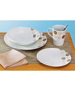 16 Piece Cream and Brown Porcelain Dinner Set