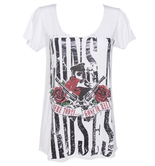 Ladies Foil Print Guns N Roses Pistols White