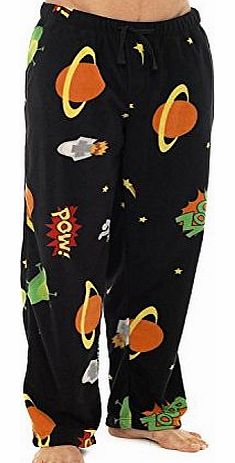 Mens Novelty Fun Space Comic Strip Fleece Lounge Pants (M) Black