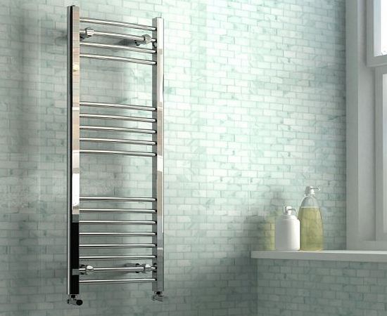 iBath 400 x 1200 mm Heated Towel Rail Curved Chrome 1686 BTUs Bathroom Warmer Radiator Rack Central Heating