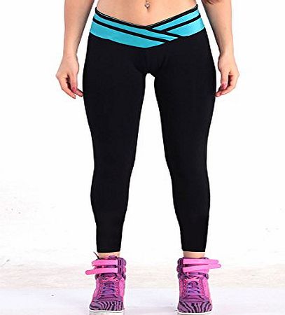 iLoveSIA Leggings femme sport Pantalon Sport bleuamp;Noir legging Jogging long Capri Collants Yoga,Taille S