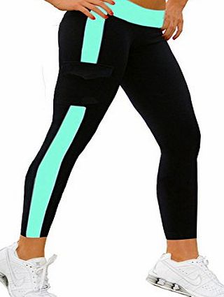 iLoveSIA TM) Womens Running Pants YOGA Tights Leggings Black Tiffany Blue S