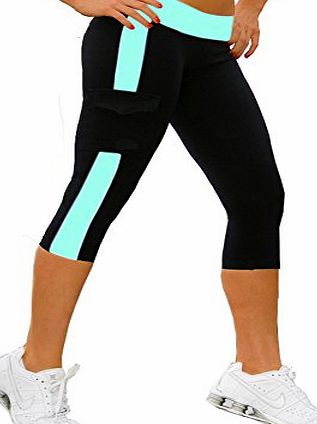 iLoveSIA TM) Womens Tights Capri YOGA Running Pants Leggings Black Tiffany Blue S