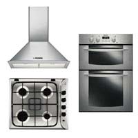 Eye Level Double Oven FID 20 IX- Gas Hob PI640X and 60cm Chimney Hood H561