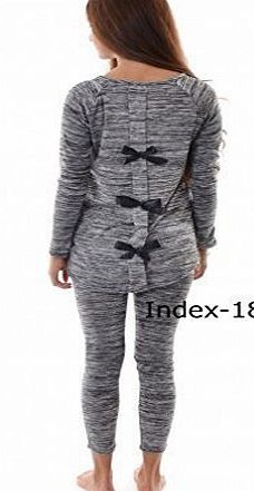 Ladies Womens Black Bow Back 2 Piece Tracksuit Lightweight Jog Gym Lounge Suit B (M/L (12-14), GREY / BLACK BOWS)