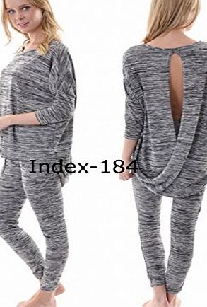 INDEX 2109 Ladies Womens Open Back Jersey 2 Piece Tracksuit Lightweight Jog Gym Lounge Suit (M/L (12-14), MID GREY)