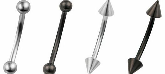 Stainless Steel 2x Ball & 2x Arrow Head Eyebrow Bar Set