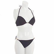 Black padded halterneck gold trim bikini top