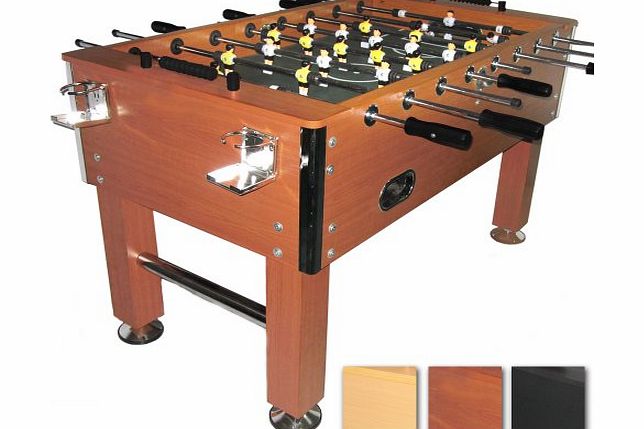 TF08mahagoni-C Football Soccer Table Football Mahogany ca. 70 kg - 16mm massive steel poles - 4 Beverage holders & Ball-Feed with a chrome finish