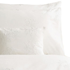 Satin Flower Duvet Cover- White- Double