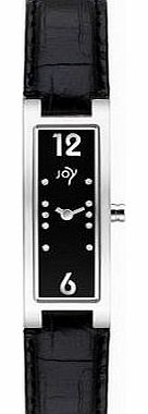 By Joy JW536 Ladies Elegant Very Black Slim Rectangulares Watch with Dazzling Genuine Diamonds