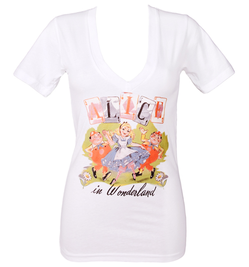 Ladies Alice in Wonderland Playing Cards V-Neck