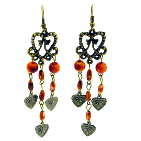 Burned Orange Dangling Heart Earrings