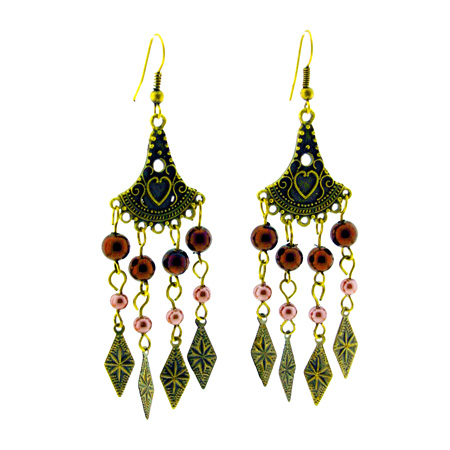 Dark and Light Brown Beaded Dangling Earrings