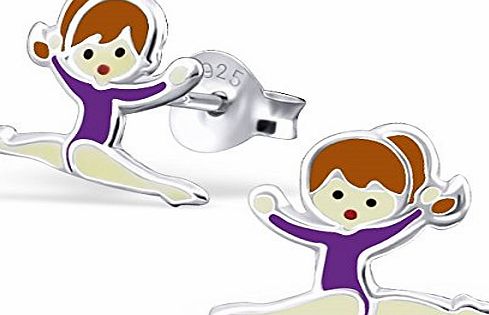 Katy Craig Sterling Silver Gymnastics Girl with Purple Leotard Earrings