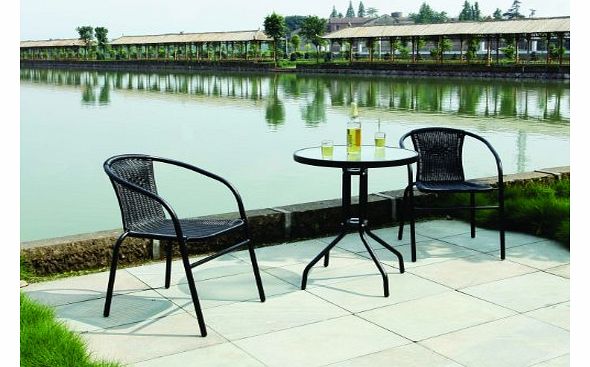 Garden Patio All Weather Black Wicker 3 Piece Bistro Set Patio Outdoor Furniture