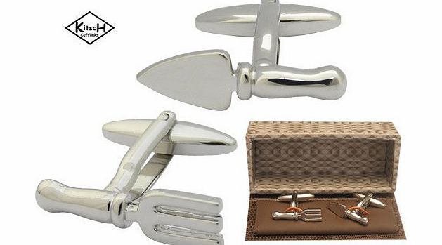 Kitsch Cufflinks Garden Tool Cufflinks - Gardening Trowel amp; Fork Cufflinks - Presented in a magnetic Cufflink Gift Box