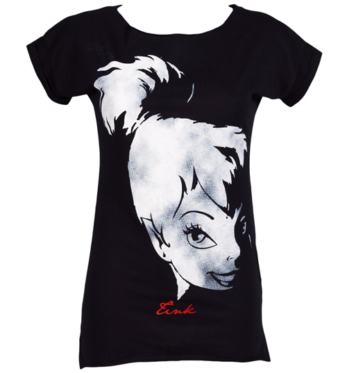 Oversized Tinkerbell Print Black T-Shirt