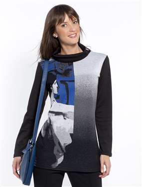 Printed Cowl Neck T-Shirt