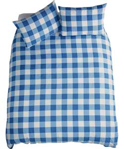 Blue Gingham Check Duvet Cover Set - Double