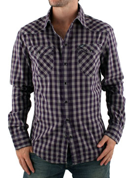 Purple Kam Small Check Western Shirt