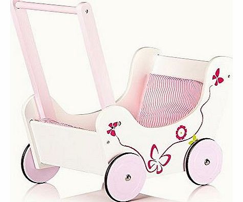 Classic wooden pram dolls buggy with bedding, Pushchair Children Girls, baby walker