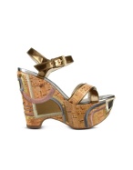 Bronze Cork Platform Wedge Shoes