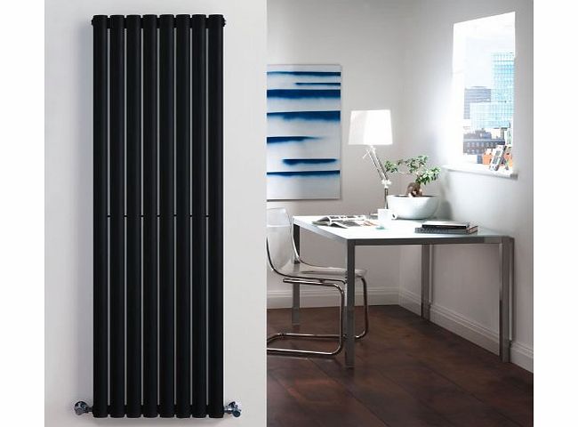 Aruba - High Gloss Black Vertical Designer Radiator 1600mm x 472mm - Oval Vertical Column Rad - Luxury Central Heating Radiators Fixing Brackets included - 15 YEAR GUARANTEE!