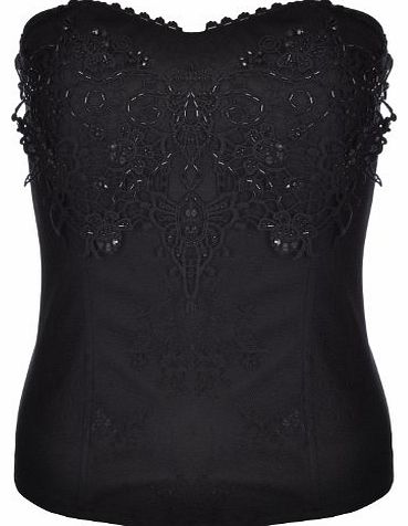 Womens Ladies Overbust Basque Corset Top - Black - 10