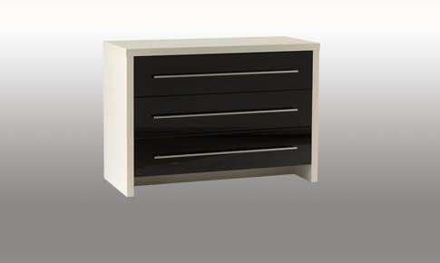 Bedroom Black Gloss 3 Drawer Wide Chest